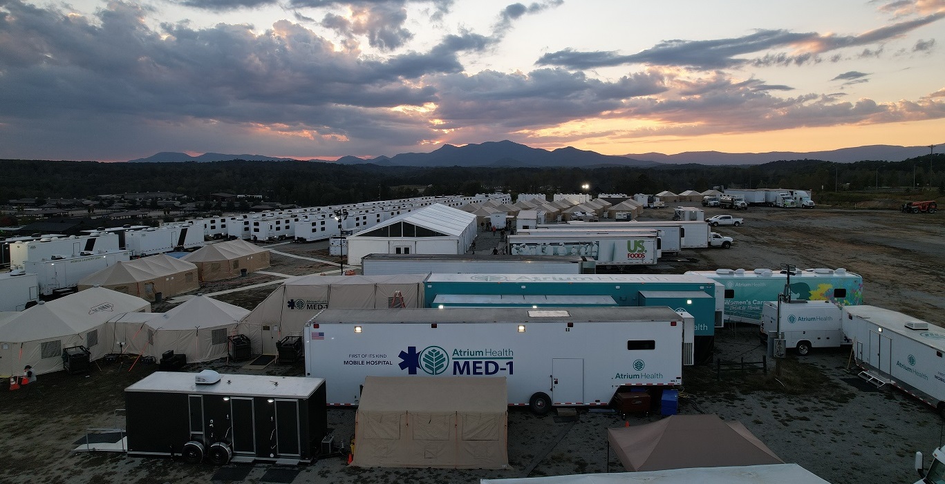 Atrium Health MED-1 mobile hospital during Hurricane Helene
